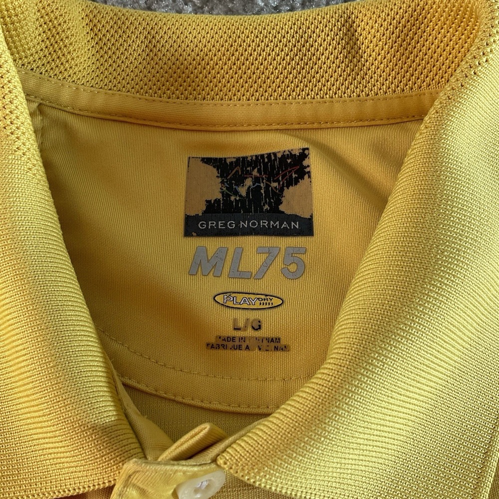 Greg Norman Polo Shirt Mens L Yellow Excellent ML75 Play Dry Short Sleeve Golf - Picture 3 of 5